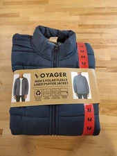 Men's Voyager Full Zip Water Resistant Fleece Lined Puffer Jacket Medium Blue