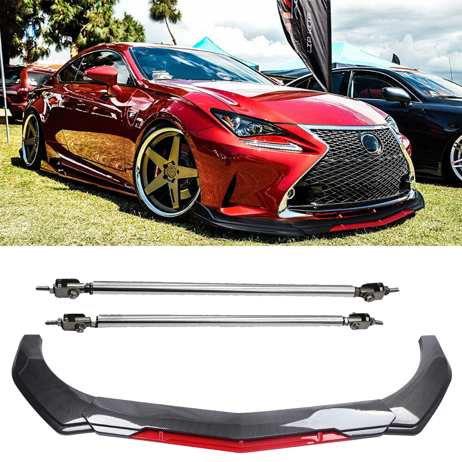 Lexus IS250 IS350 Carbon Fiber Front Bumper Lip Spoiler Splitter Strut Rod