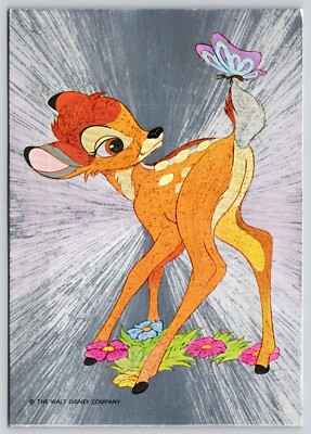 Postcard Metallic Bambi and Butterfly Walt Disney Company Foiled