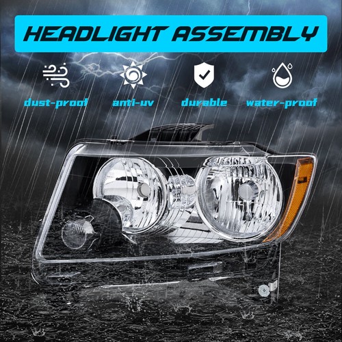 Pair Halogen Headlights Headlamps For 2011-13 Jeep Grand Cherokee 11-17 Compass - Picture 2 of 18
