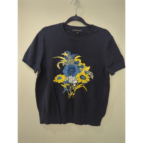 Brooks Brothers Navy Floral Short Sleeve Sweater - Picture 3 of 5