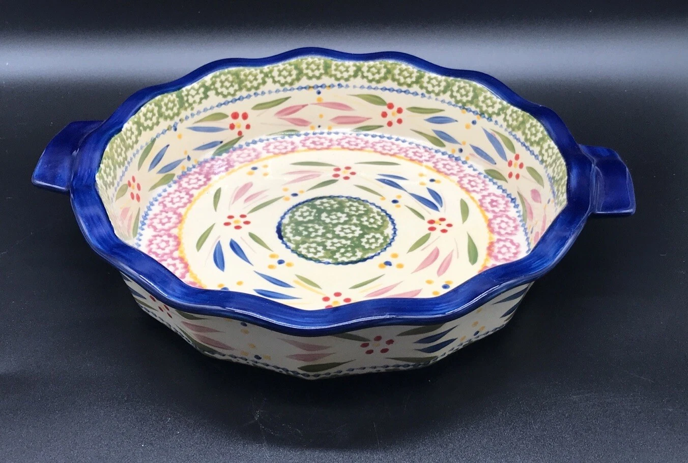 Temp-tations By Tara Ovenware Old World Confetti Pie Plate Scalloped Handles 9”