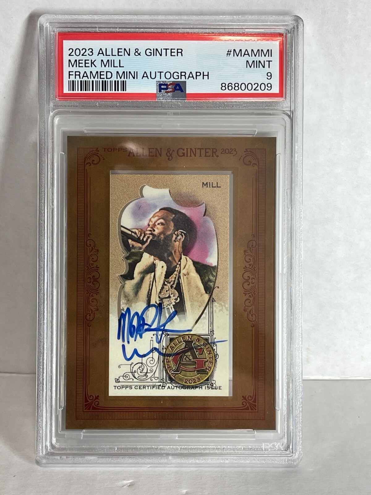 Meek Mill 2023 Allen and Ginter Framed Mini Auto PSA 9