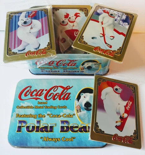 Vtg Tin Coke Coca Cola Polar Bear Metal Card Art Collector 1995 Soda Advertise