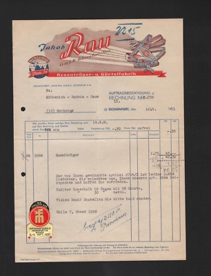 Ochsenfurt, invoice 1951, Jakob Rau GmbH suspenders belt factory