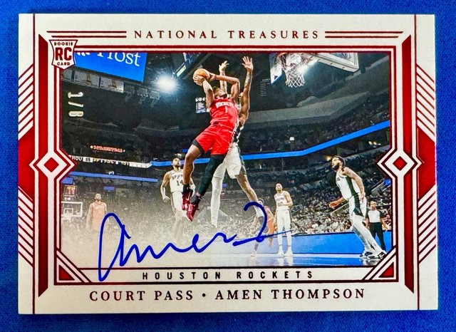 2023-24 National Treasures Amen Thompson Rookie Court Pass Auto 1/8 Red Jersey #