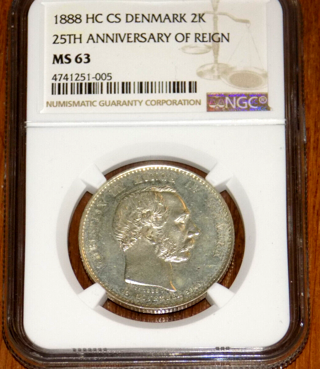 1888 HC CS Denmark 2 Kroner NGC MS 63 2K Silver Danish UNC
