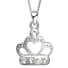 Krone Herz Anhänger mit Kette Halskette 925 Echt Silber Zirkonia von SWAROVSKI® 