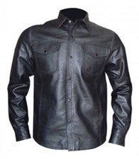 Mens Leather shirt Black Leather shirt for men Genuine Leather shirt Full Sleeve