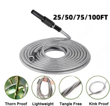 Lightweight Stainless Steel Metal Garden Water Hose Pipe 25/50/75/100FT Flexible