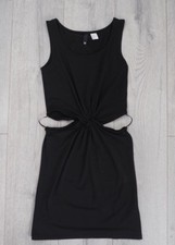 H&M Black Cut Out Bodycon Dress Knot Front Mini Evening Party Occasion UK10