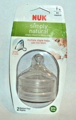 LOT OF (2) NUK SIMPLY NATURAL BABY BOTTLE NIPPLES 2 PACK - MEDIUM FLOW - 1+ MOS