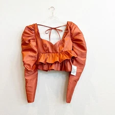 NEW Asos Luxe Women's Satin Babydoll Blouse Ruffles Blouson Long Sleeve 4 NWT