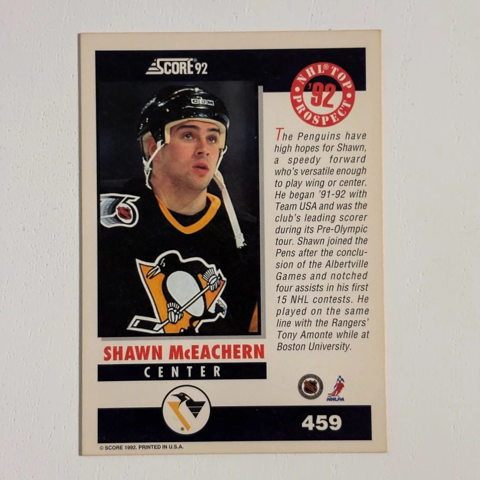 1992-93 Score - #459 Shawn McEachern - PENGUINS - BUY 2 GET 2 FREE - Image 2 of 2