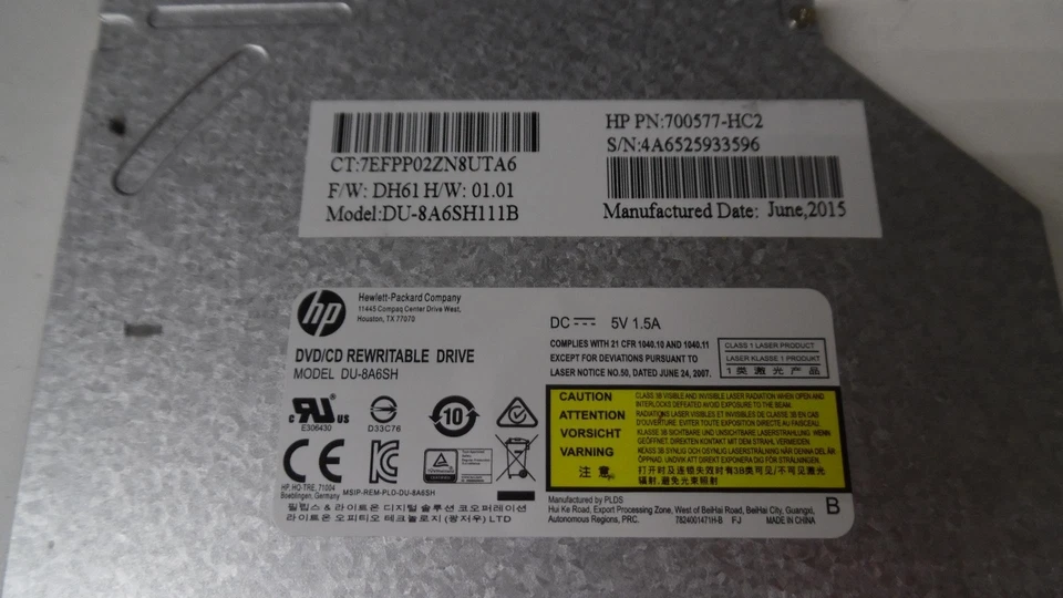 HP NoteBook 15-ac121dx Super Multi DVD Writer - 813952-001 DU-8A6SH ** Tested - Image 3 of 4