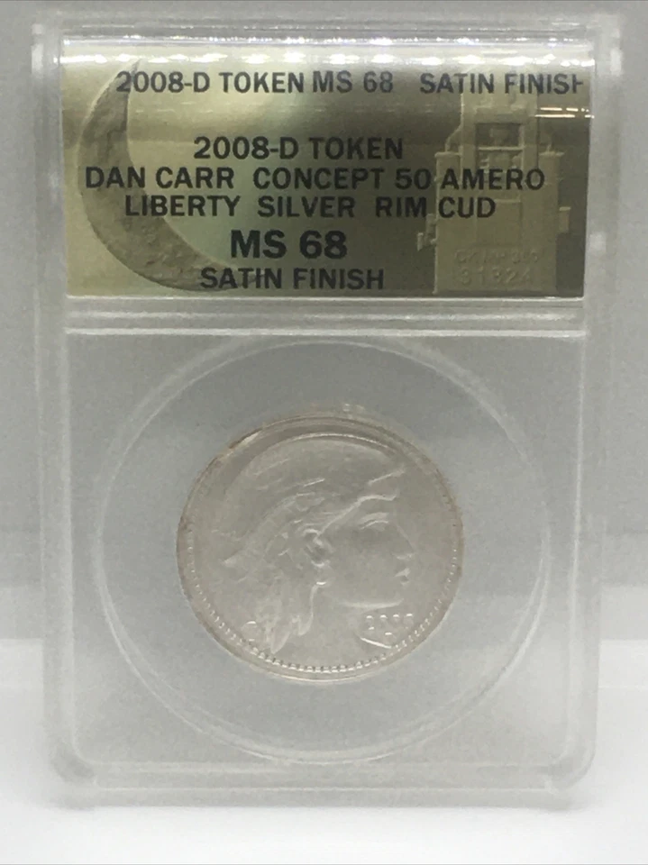 2008-D Dan Carr SIGNED 50 Ameros SILVER Rim Cud ERROR 200 Struck MS 68 Satin - Image 2 of 4