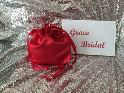 RUBY RED SATIN DOLLY BAG BRIDAL WEDDING MAID. PROMFLOWER GIRL*UK MADE/SELLER*