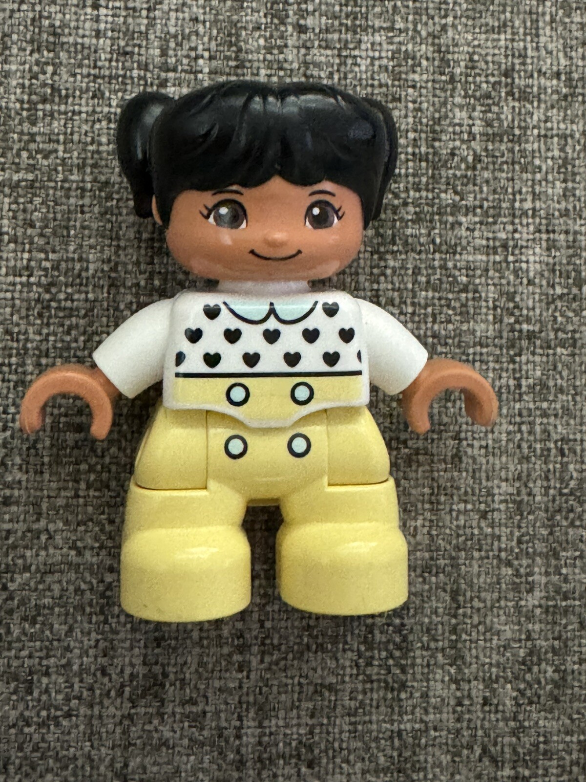 Lego Duplo Hispanic Girl Figure in White Shirt Yellow Pants with Pigtails
