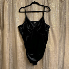 Express Black Velvet Goth Witchy Bodycon Spaghetti Strap Bodysuit XL NWT