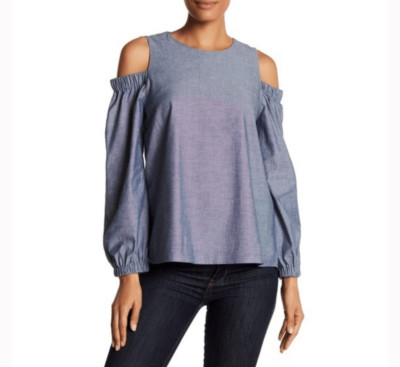 Ro & De Chambray Cold Shoulder Blouse size small
