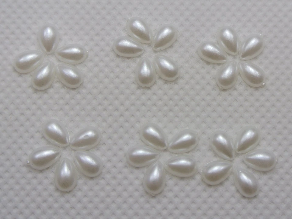1000 White TearDrop Half Pearl Bead Flat Back Gem 4X6mm Scrapbook Flatback Beads - Image 2 of 4