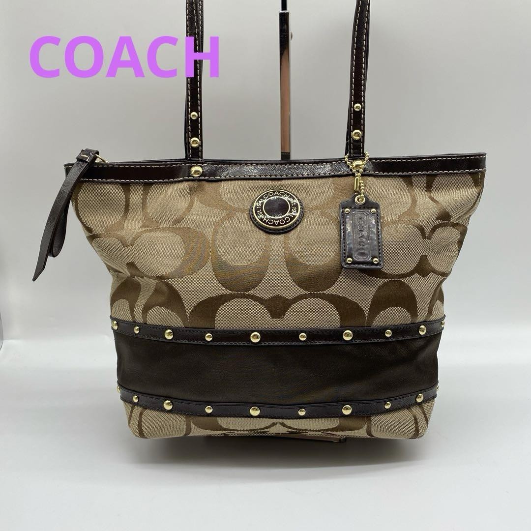 Coach Studded Tote Bag F20014 in Black with Gold Hardware #PCCYKG