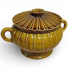 1970s California Pottery 3.5 qt Soup Tureen & Lid In Avocado USA