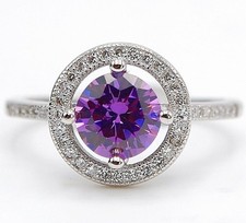 2CT Natural Amethyst  White Topaz 925 Solid Sterling Silver Ring Sz 8 NB3-6