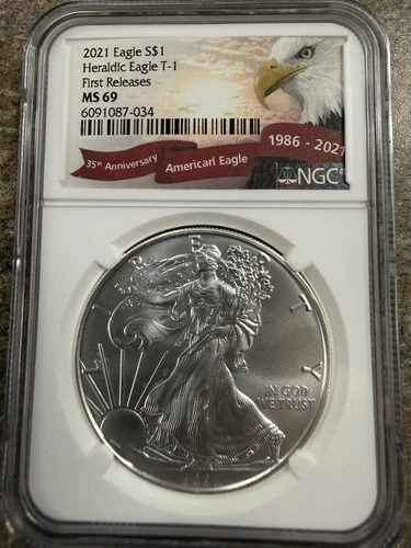 2021 NGC MS 69Heraldic Eagle Silver Dollar T-1, 35th Anniversary
