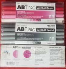 NEW Tombow ABT Pro Dual Tip Marker,  Grey, and 2  Pink Tones FREE SHIPPING