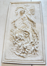 VTG Maiden Greek Huntress Fish Fishing Net Repro Wall Sculpture Plaster Art