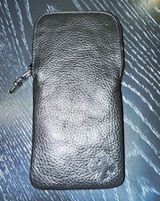 Chrome Hearts Black Leather Eyeglass Pouch Case, Zipper Closure, Unisex