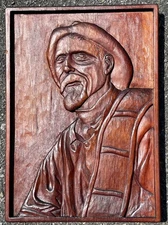Spectacular C1910 Bas Relief Carved Wooden Portrait Of A Man. Signed Illegibly
