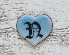 Enamel 1970s Heart Blue N Letter Gift Name Retro Vintage Christening Child Cute