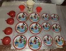 Vintage Walt Disney Productions Tea Set Tin Plates Mickey Mouse, Donald Duck