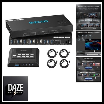 4K@60Hz HDMI KVM-Switch USB 3.0, 4 Computer, 2 Monitore, EDID-Emulatoren, 4 P...