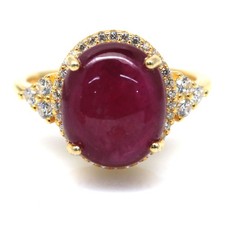 925 Silver Handmade 10 x 12 mm. Red Ruby  White Zircon Ring Size 6.75