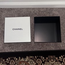 Authentic Chanel Square Gift Box w Ribbon White Black 8.5"x8.5"x3.75" Packaging