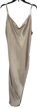 Bebe Dress Womens Size Large Beige Champagne Satin Slip Dress Cowl Neck Ladies