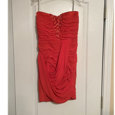 GB Red Strapless Ruched Beaded Bodycon Short Dress Sweetheart Neck Size 3