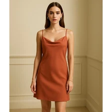 Terracotta Satin Slip Midi Dress Quiet Luxury Evening Minimalist Elegance 2