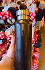 Disney Parks Mickey Mouse Black Stainless Steel Water Bottle w Mickey Icon Clip