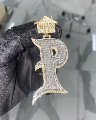 Men's 3.00CT Real Moissanite Custom Letter P Name Pendant 925 Sterling Silver