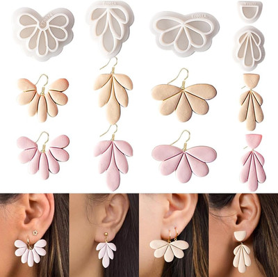 4 Pcs Flowers Shape Polymer Clay Cutters,Floral Petal Polymer Clay Molds,Clay Ea