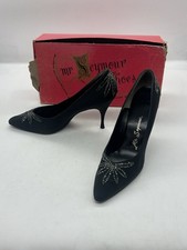 Vintage Carl's Mr. Seymour Black Metallic Rhinestone Buckle Heels Size 8aaa