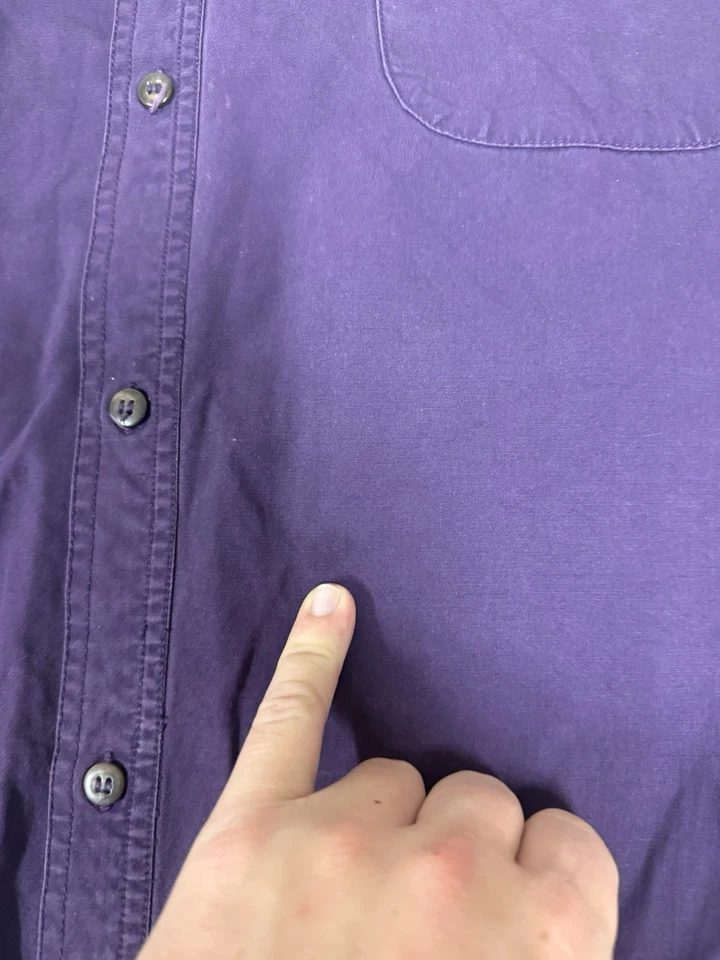 Ropa de trabajo vintage 1970 Patagonia algodón pesado abotonada púrpura desteñido pesado XL 62 Foto 2 de 4