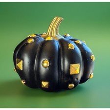 Halloween Foam Pumpkin Black  Gold Tone Studded Jeweled Accents 3.75  Tall SEE