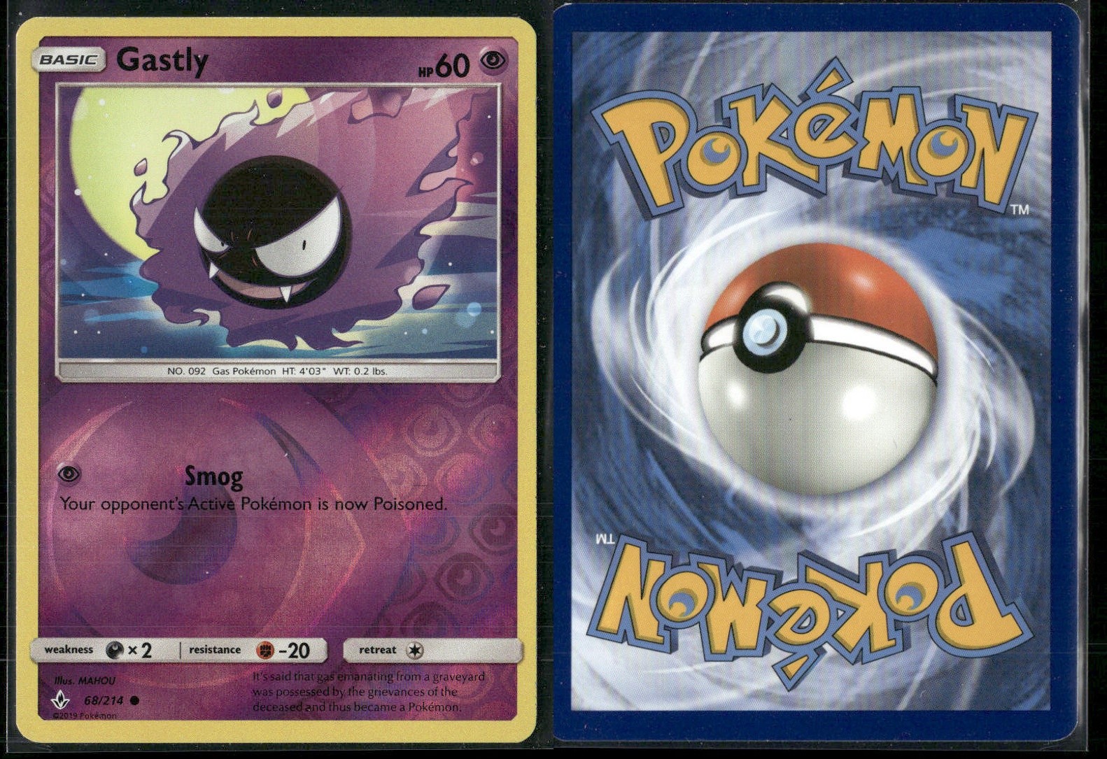 ✰ GASTLY 68/214 REVERSE HOLO COMMON UNBROKEN BONDS POKEMON ✰ LP