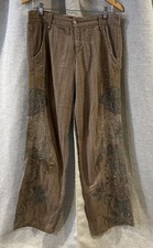Y2K BIYA Johnny Was Two Ten Ten Five Embroidered Floral Pants Sz 8 Boho Hippie