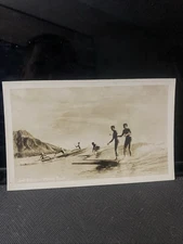 Real Photo Postcard (RPPC) 1939 Canoe Surfing Waikiki & Surfers Hawaii Unused